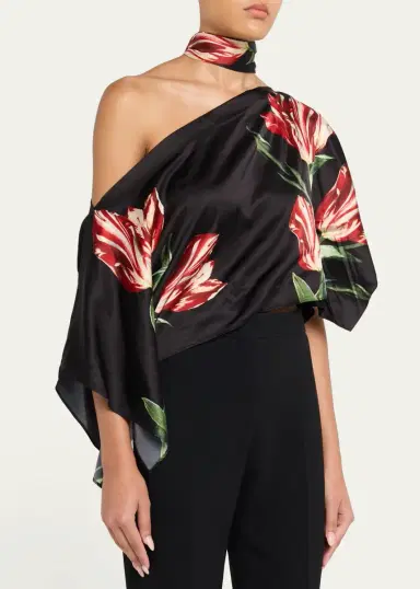 Alice + Olivia Rita Draped Floral One-Shoulder Crop Top | Thumbnail 4 Alice + Olivia Rita Draped Floral One-Shoulder Crop Top | Thumbnail 4