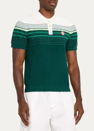 Casablanca Men's Cotton Blend Stripe Knit Polo Shirt | Thumbnail 4 Casablanca Men's Cotton Blend Stripe Knit Polo Shirt | Thumbnail 4