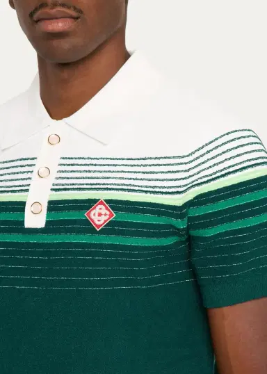 Casablanca Men's Cotton Blend Stripe Knit Polo Shirt | Thumbnail 5 Casablanca Men's Cotton Blend Stripe Knit Polo Shirt | Thumbnail 5