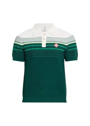 Casablanca Men's Cotton Blend Stripe Knit Polo Shirt | Thumbnail 1 Casablanca Men's Cotton Blend Stripe Knit Polo Shirt | Thumbnail 1