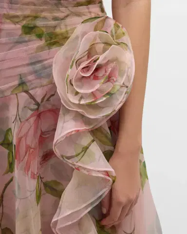 Rickie Freeman for Teri Jon Pleated Off-Shoulder Floral-Print Organza Gown | Thumbnail 5 Rickie Freeman for Teri Jon Pleated Off-Shoulder Floral-Print Organza Gown | Thumbnail 5