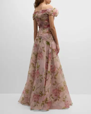 Rickie Freeman for Teri Jon Pleated Off-Shoulder Floral-Print Organza Gown | Thumbnail 6 Rickie Freeman for Teri Jon Pleated Off-Shoulder Floral-Print Organza Gown | Thumbnail 6