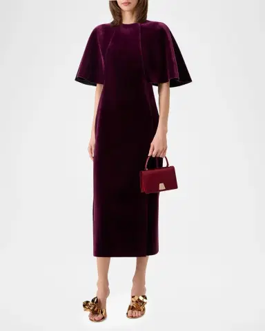 Akris Cape-Sleeve Velvet Neoprene Midi Dress | Thumbnail 2 Akris Cape-Sleeve Velvet Neoprene Midi Dress | Thumbnail 2
