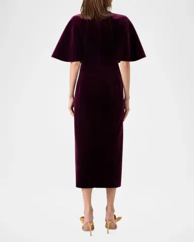 Akris Cape-Sleeve Velvet Neoprene Midi Dress | Thumbnail 3 Akris Cape-Sleeve Velvet Neoprene Midi Dress | Thumbnail 3