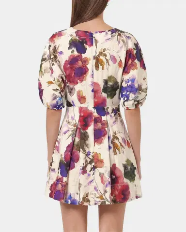 NICHOLAS Josefa Pleated Puff-Sleeve Linen Mini Dress | Thumbnail 3 NICHOLAS Josefa Pleated Puff-Sleeve Linen Mini Dress | Thumbnail 3