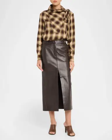 Co Double-Slit Leather Midi Pencil Skirt | Thumbnail 2 Co Double-Slit Leather Midi Pencil Skirt | Thumbnail 2