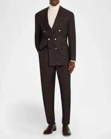 Brunello Cucinelli Men's Wool and Cashmere Chevron Double-Breasted Suit | Thumbnail 2 Brunello Cucinelli Men's Wool and Cashmere Chevron Double-Breasted Suit | Thumbnail 2