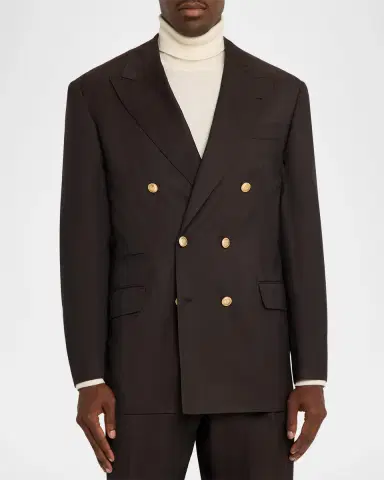 Brunello Cucinelli Men's Wool and Cashmere Chevron Double-Breasted Suit | Thumbnail 4 Brunello Cucinelli Men's Wool and Cashmere Chevron Double-Breasted Suit | Thumbnail 4