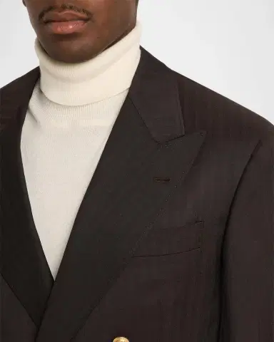 Brunello Cucinelli Men's Wool and Cashmere Chevron Double-Breasted Suit | Thumbnail 6 Brunello Cucinelli Men's Wool and Cashmere Chevron Double-Breasted Suit | Thumbnail 6
