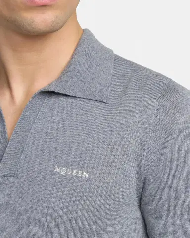McQueen Men's Wool Knit Johnny Collar Short-Sleeve Polo Sweater | Thumbnail 5 McQueen Men's Wool Knit Johnny Collar Short-Sleeve Polo Sweater | Thumbnail 5