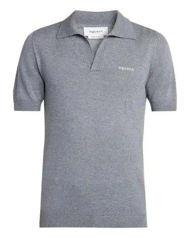 McQueen Men's Wool Knit Johnny Collar Short-Sleeve Polo Sweater | Thumbnail 1 McQueen Men's Wool Knit Johnny Collar Short-Sleeve Polo Sweater | Thumbnail 1