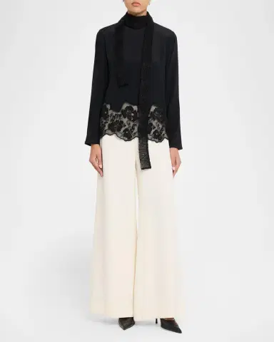 Fabiana Filippi Lace-Trim Crepe De Chine Blouse | Thumbnail 2 Fabiana Filippi Lace-Trim Crepe De Chine Blouse | Thumbnail 2