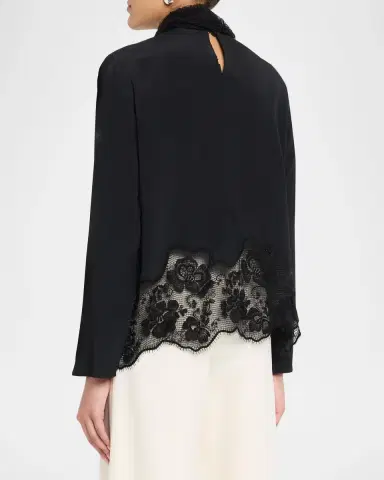 Fabiana Filippi Lace-Trim Crepe De Chine Blouse | Thumbnail 3 Fabiana Filippi Lace-Trim Crepe De Chine Blouse | Thumbnail 3
