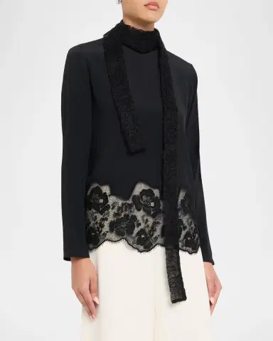 Fabiana Filippi Lace-Trim Crepe De Chine Blouse | Thumbnail 4 Fabiana Filippi Lace-Trim Crepe De Chine Blouse | Thumbnail 4