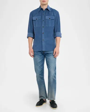 Isaia Men's Garment-Dyed Corduroy Sport Shirt | Thumbnail 2 Isaia Men's Garment-Dyed Corduroy Sport Shirt | Thumbnail 2