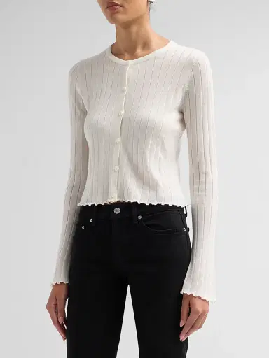 RE/DONE Women's Isabelle Rib-Knit Cardigan - White - Size Large | Thumbnail 4 RE/DONE Women's Isabelle Rib-Knit Cardigan - White - Size Large | Thumbnail 4