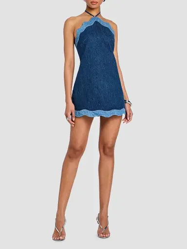 Retrofête Women's Tasia Denim Halter Mini Dress - Montana Mix | Thumbnail 2 Retrofête Women's Tasia Denim Halter Mini Dress - Montana Mix | Thumbnail 2