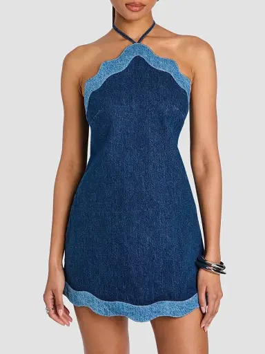 Retrofête Women's Tasia Denim Halter Mini Dress - Montana Mix | Thumbnail 4 Retrofête Women's Tasia Denim Halter Mini Dress - Montana Mix | Thumbnail 4