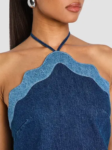 Retrofête Women's Tasia Denim Halter Mini Dress - Montana Mix | Thumbnail 5 Retrofête Women's Tasia Denim Halter Mini Dress - Montana Mix | Thumbnail 5