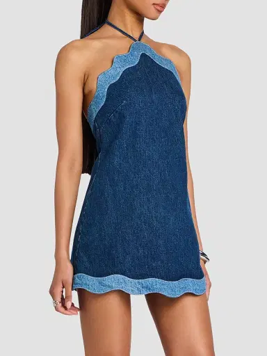 Retrofête Women's Tasia Denim Halter Mini Dress - Montana Mix | Thumbnail 6 Retrofête Women's Tasia Denim Halter Mini Dress - Montana Mix | Thumbnail 6