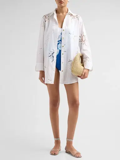 Lilly Pulitzer Women's Kwitney Eyelet Cotton Cover-Up Shirt - Resort White | Thumbnail 2 Lilly Pulitzer Women's Kwitney Eyelet Cotton Cover-Up Shirt - Resort White | Thumbnail 2