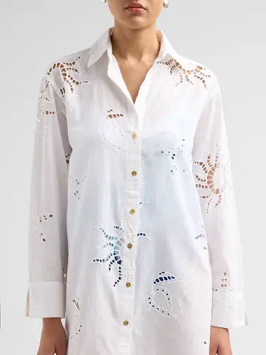 Lilly Pulitzer Women's Kwitney Eyelet Cotton Cover-Up Shirt - Resort White | Thumbnail 5 Lilly Pulitzer Women's Kwitney Eyelet Cotton Cover-Up Shirt - Resort White | Thumbnail 5