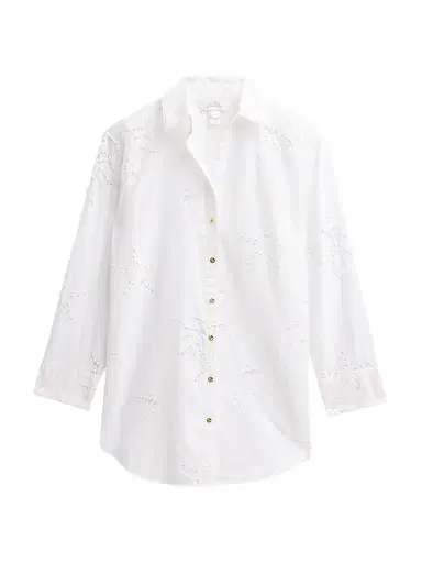 Lilly Pulitzer Women's Kwitney Eyelet Cotton Cover-Up Shirt - Resort White | Thumbnail 1 Lilly Pulitzer Women's Kwitney Eyelet Cotton Cover-Up Shirt - Resort White | Thumbnail 1