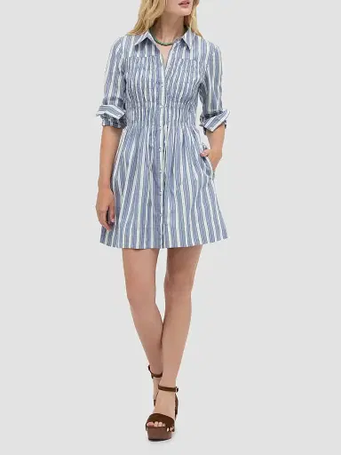 Hill House Home Women's The Mira Dress - Coln Ticking Stripe Dusty Blue | Thumbnail 2 Hill House Home Women's The Mira Dress - Coln Ticking Stripe Dusty Blue | Thumbnail 2