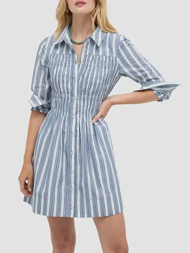 Hill House Home Women's The Mira Dress - Coln Ticking Stripe Dusty Blue | Thumbnail 3 Hill House Home Women's The Mira Dress - Coln Ticking Stripe Dusty Blue | Thumbnail 3