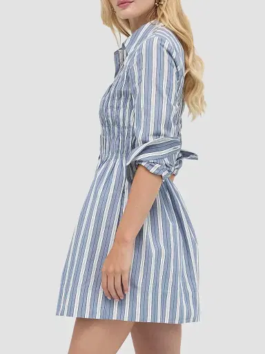 Hill House Home Women's The Mira Dress - Coln Ticking Stripe Dusty Blue | Thumbnail 4 Hill House Home Women's The Mira Dress - Coln Ticking Stripe Dusty Blue | Thumbnail 4
