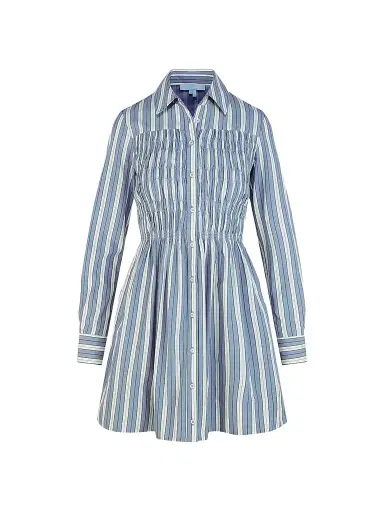 Hill House Home Women's The Mira Dress - Coln Ticking Stripe Dusty Blue | Thumbnail 1 Hill House Home Women's The Mira Dress - Coln Ticking Stripe Dusty Blue | Thumbnail 1