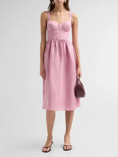 L'Agence Women's Tiani Bustier Linen-Blend Midi Dress - Lilas | Thumbnail 2 L'Agence Women's Tiani Bustier Linen-Blend Midi Dress - Lilas | Thumbnail 2