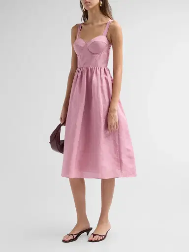 L'Agence Women's Tiani Bustier Linen-Blend Midi Dress - Lilas | Thumbnail 4 L'Agence Women's Tiani Bustier Linen-Blend Midi Dress - Lilas | Thumbnail 4