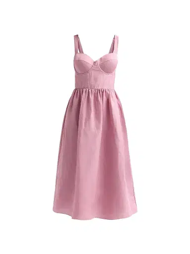 L'Agence Women's Tiani Bustier Linen-Blend Midi Dress - Lilas | Thumbnail 1 L'Agence Women's Tiani Bustier Linen-Blend Midi Dress - Lilas | Thumbnail 1