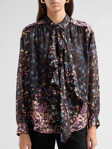 Ulla Johnson Women's Gesture Floral Silk Ruffle Blouse - Eclipse | Thumbnail 5 Ulla Johnson Women's Gesture Floral Silk Ruffle Blouse - Eclipse | Thumbnail 5