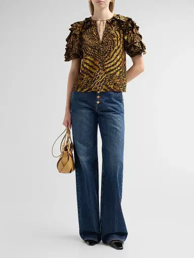 Ulla Johnson Women's Josephine Animal-Print Silk Top - Wren | Thumbnail 2 Ulla Johnson Women's Josephine Animal-Print Silk Top - Wren | Thumbnail 2