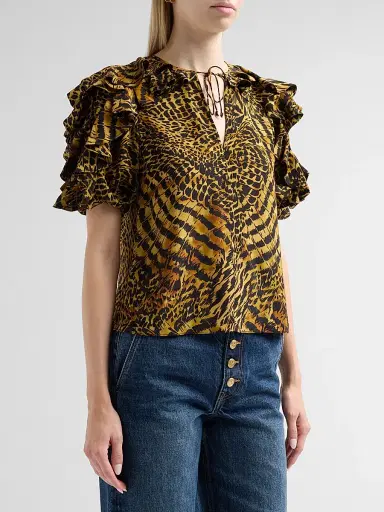 Ulla Johnson Women's Josephine Animal-Print Silk Top - Wren | Thumbnail 4 Ulla Johnson Women's Josephine Animal-Print Silk Top - Wren | Thumbnail 4
