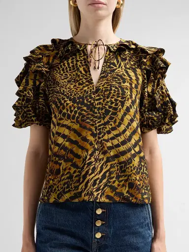 Ulla Johnson Women's Josephine Animal-Print Silk Top - Wren | Thumbnail 5 Ulla Johnson Women's Josephine Animal-Print Silk Top - Wren | Thumbnail 5