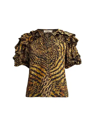 Ulla Johnson Women's Josephine Animal-Print Silk Top - Wren | Thumbnail 1 Ulla Johnson Women's Josephine Animal-Print Silk Top - Wren | Thumbnail 1