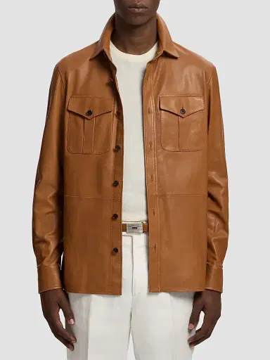 Ralph Lauren Purple Label Men's Barron Plonge Leather Shirt Jacket - Gold | Thumbnail 4 Ralph Lauren Purple Label Men's Barron Plonge Leather Shirt Jacket - Gold | Thumbnail 4