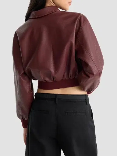 GOOD AMERICAN Women's The Better Than Leather Cropped Bomber Jacket | Thumbnail 3 GOOD AMERICAN Women's The Better Than Leather Cropped Bomber Jacket | Thumbnail 3