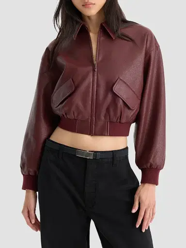 GOOD AMERICAN Women's The Better Than Leather Cropped Bomber Jacket | Thumbnail 4 GOOD AMERICAN Women's The Better Than Leather Cropped Bomber Jacket | Thumbnail 4