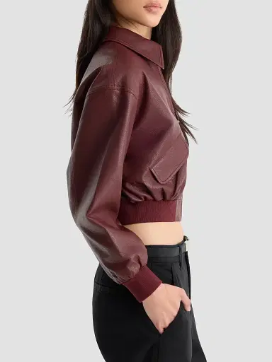 GOOD AMERICAN Women's The Better Than Leather Cropped Bomber Jacket | Thumbnail 5 GOOD AMERICAN Women's The Better Than Leather Cropped Bomber Jacket | Thumbnail 5