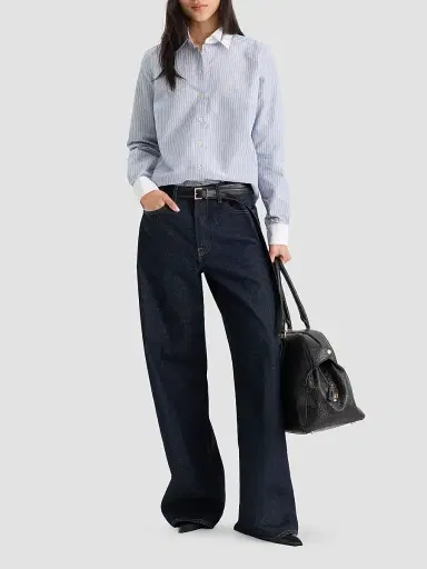 GOOD AMERICAN Women's The Oxford Contrast Shirt - Slate Blue Stripe - Size XS | Thumbnail 2 GOOD AMERICAN Women's The Oxford Contrast Shirt - Slate Blue Stripe - Size XS | Thumbnail 2