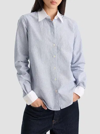 GOOD AMERICAN Women's The Oxford Contrast Shirt - Slate Blue Stripe - Size XS | Thumbnail 4 GOOD AMERICAN Women's The Oxford Contrast Shirt - Slate Blue Stripe - Size XS | Thumbnail 4