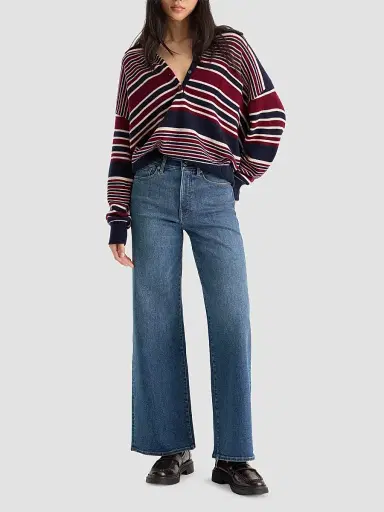 Good American Women's The Oversized Striped Rugby Sweater - Multi Stripe | Thumbnail 2 Good American Women's The Oversized Striped Rugby Sweater - Multi Stripe | Thumbnail 2