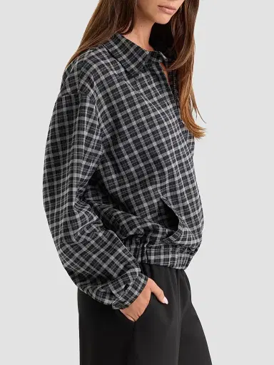 GOOD AMERICAN Women's The Lightweight Plaid Bomber Jacket | Thumbnail 6 GOOD AMERICAN Women's The Lightweight Plaid Bomber Jacket | Thumbnail 6