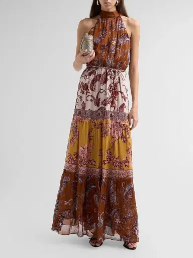 Hemant & Nandita Women's Colorblocked Tiered Maxi Dress - Brown | Thumbnail 2 Hemant & Nandita Women's Colorblocked Tiered Maxi Dress - Brown | Thumbnail 2
