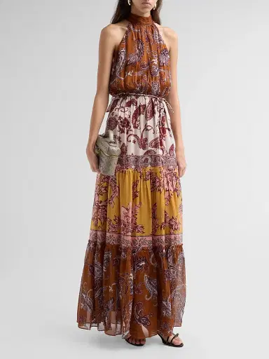 Hemant & Nandita Women's Colorblocked Tiered Maxi Dress - Brown | Thumbnail 4 Hemant & Nandita Women's Colorblocked Tiered Maxi Dress - Brown | Thumbnail 4