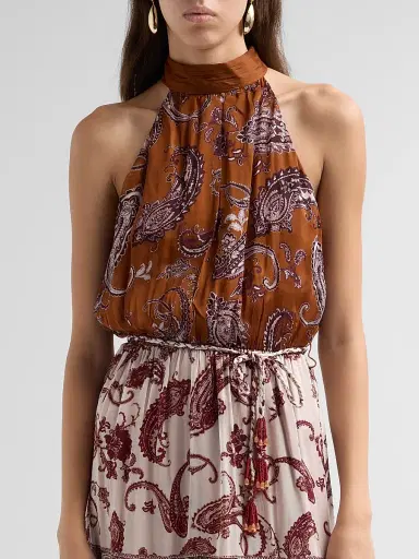 Hemant & Nandita Women's Colorblocked Tiered Maxi Dress - Brown | Thumbnail 5 Hemant & Nandita Women's Colorblocked Tiered Maxi Dress - Brown | Thumbnail 5